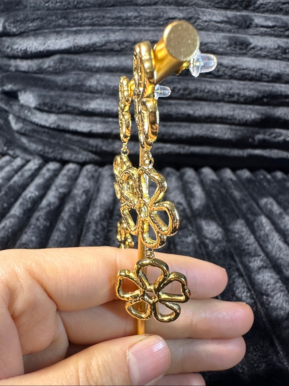 Kenneth Jay Lane Gold Floral Triple-Drop Earrings - Picture 7 of 15